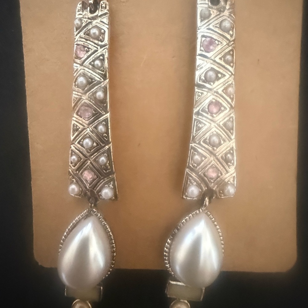 Elegant Silver and Pink Dangle Earrings